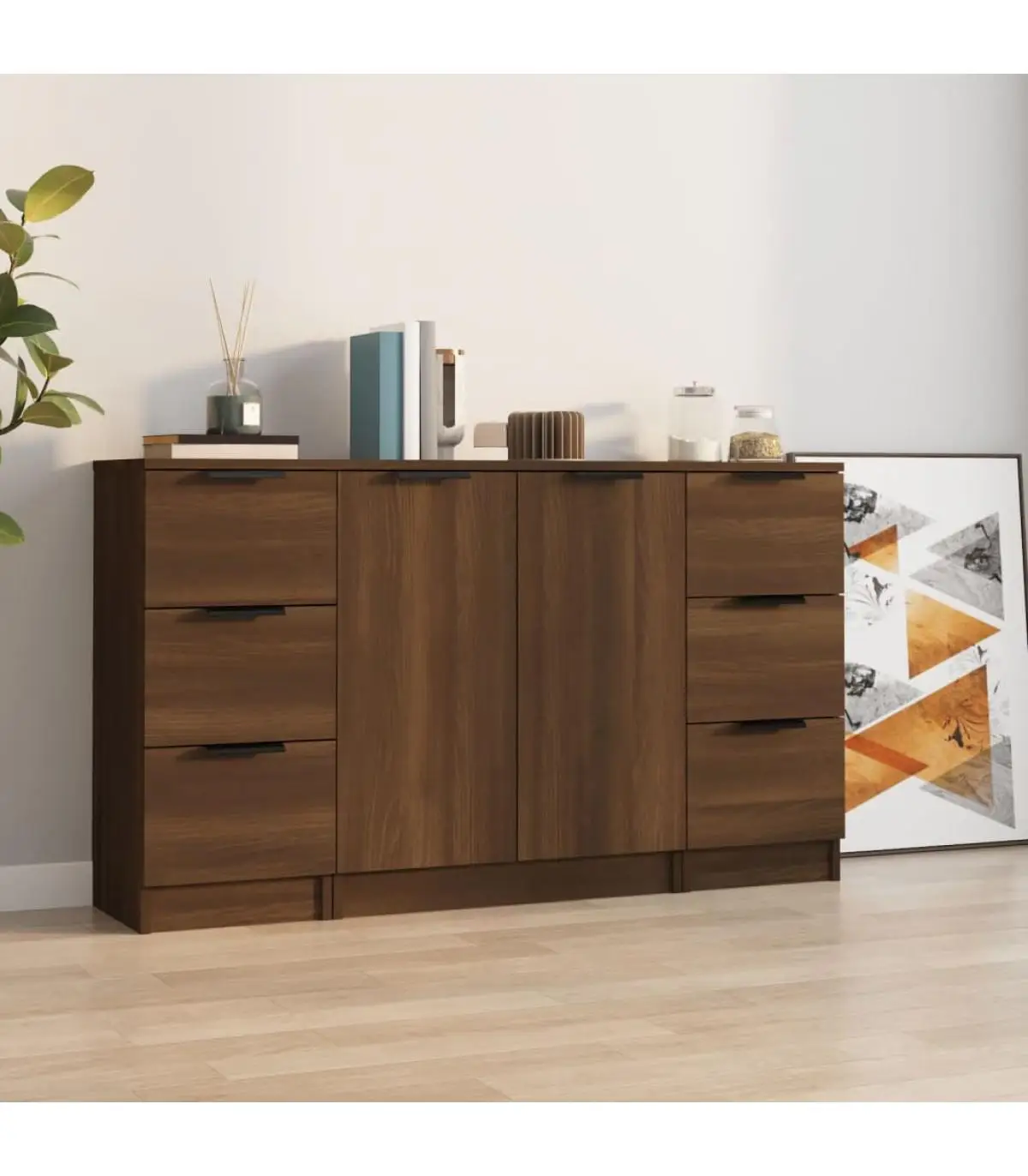 Sideboards 3 pieces oak brown plywood