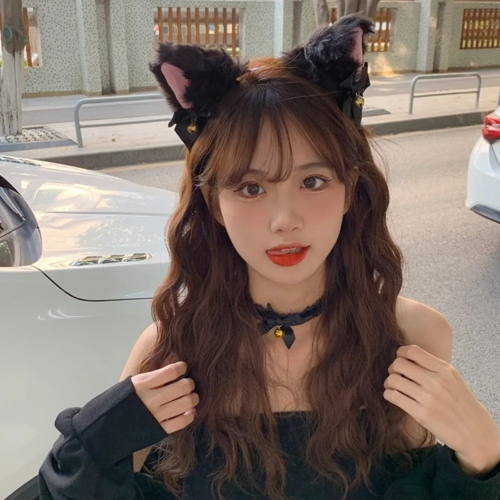 

Cute Cat Woman Cat Ears Headband Set Bow Lolita Cosplay Headwear Jk Plush Halloween Dress Up Women