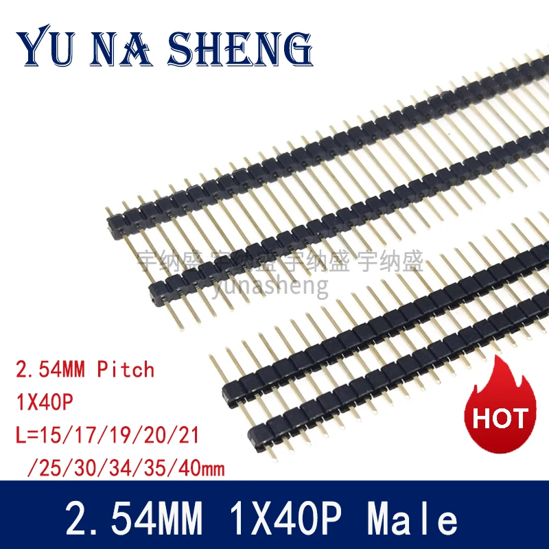 5pcs 2.54mm 1X40P L11.4/15-25/30/35/40/45/50mm  PCB Board Spacer Straight Single Row Double Plastic Gold Connector Male Header