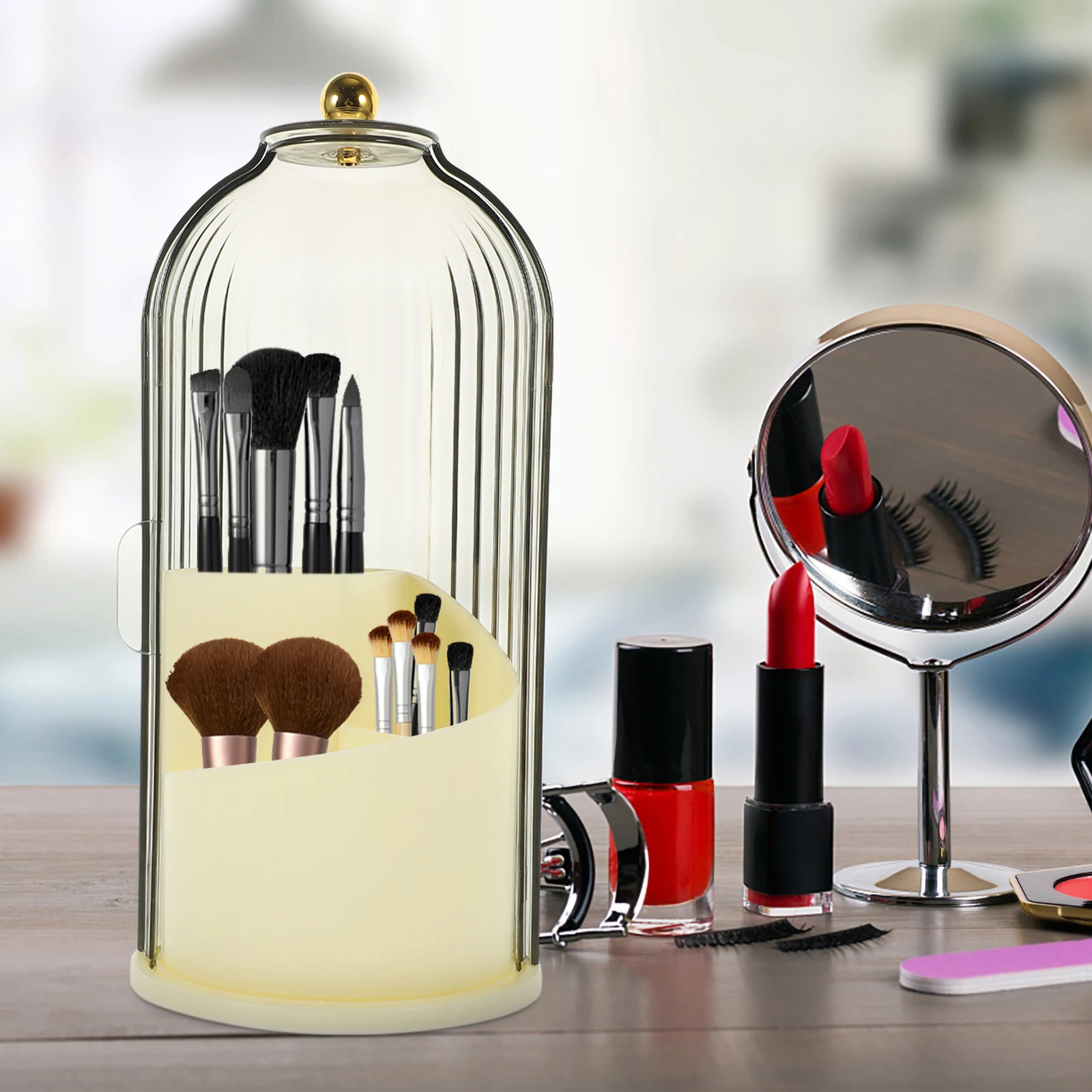 

Makeup Brush Dustproof Box Organizer for Vanity Rotating Container Brushes Holder with Lid Clear