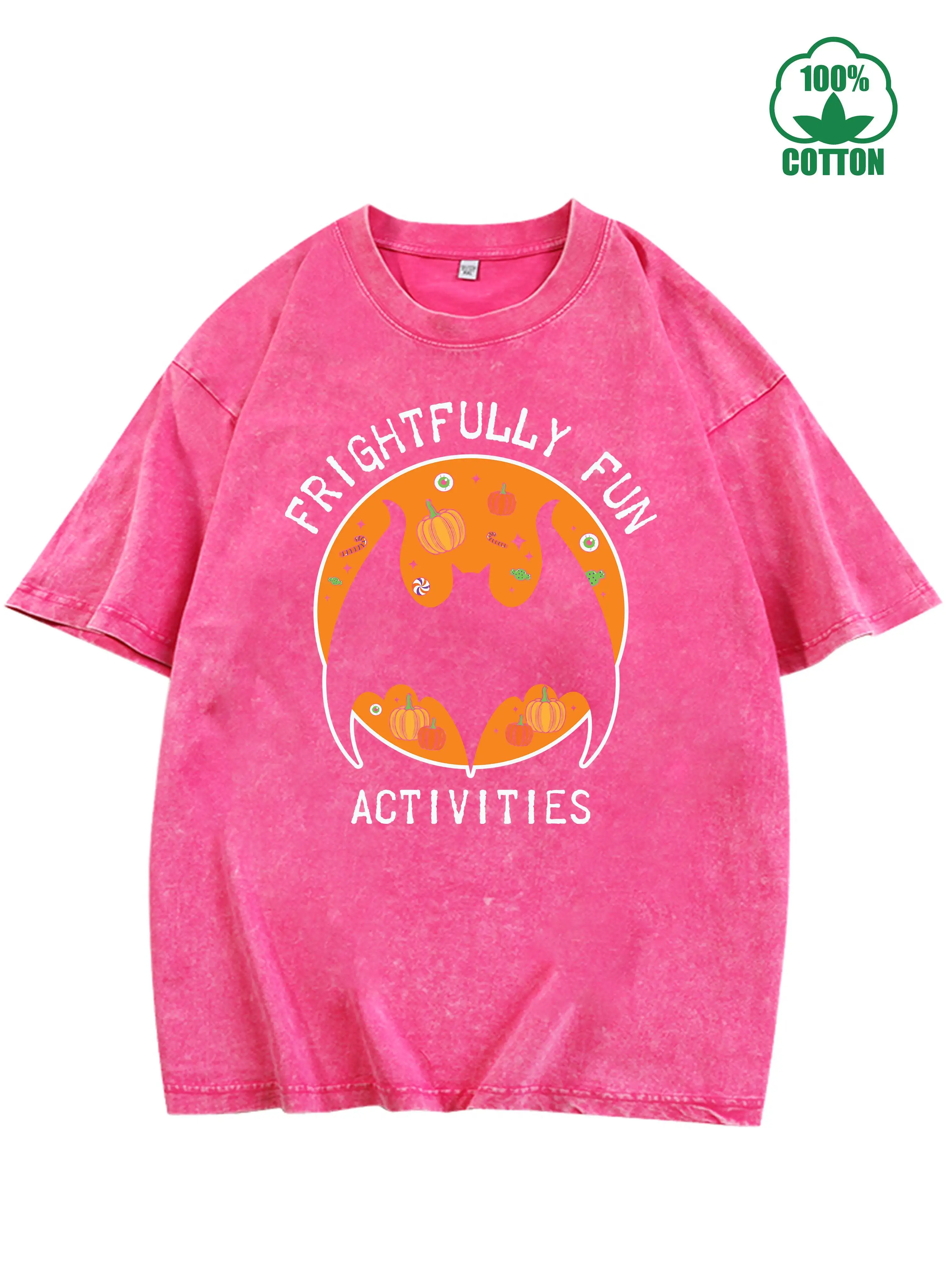 تي شيرت الهالوين المرح المخيف 100% قطن عتيق مغسول 230 جرام ملابس خروج مريحة كبيرة الحجم