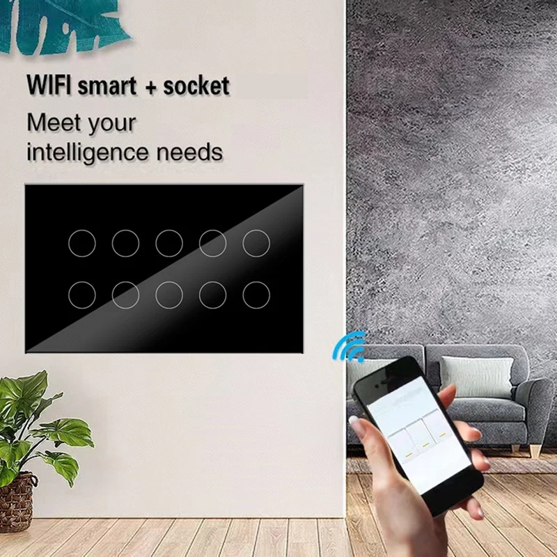 Interruptor de pared de luz táctil inteligente con Wifi, Panel de vidrio de 10 vías, aplicación Compatible con Alexa, Google Home, Control de toda la casa duradero