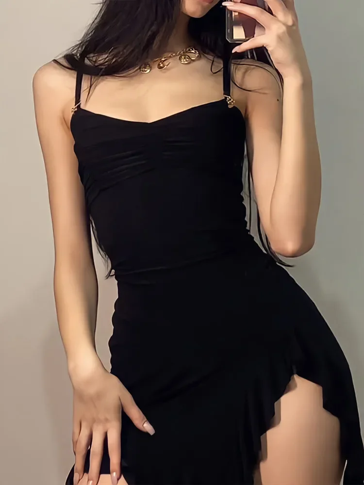 

Female sexy summer mini sewn dress new black stylish street sleeveless backless folding elegant party belt a shape dress