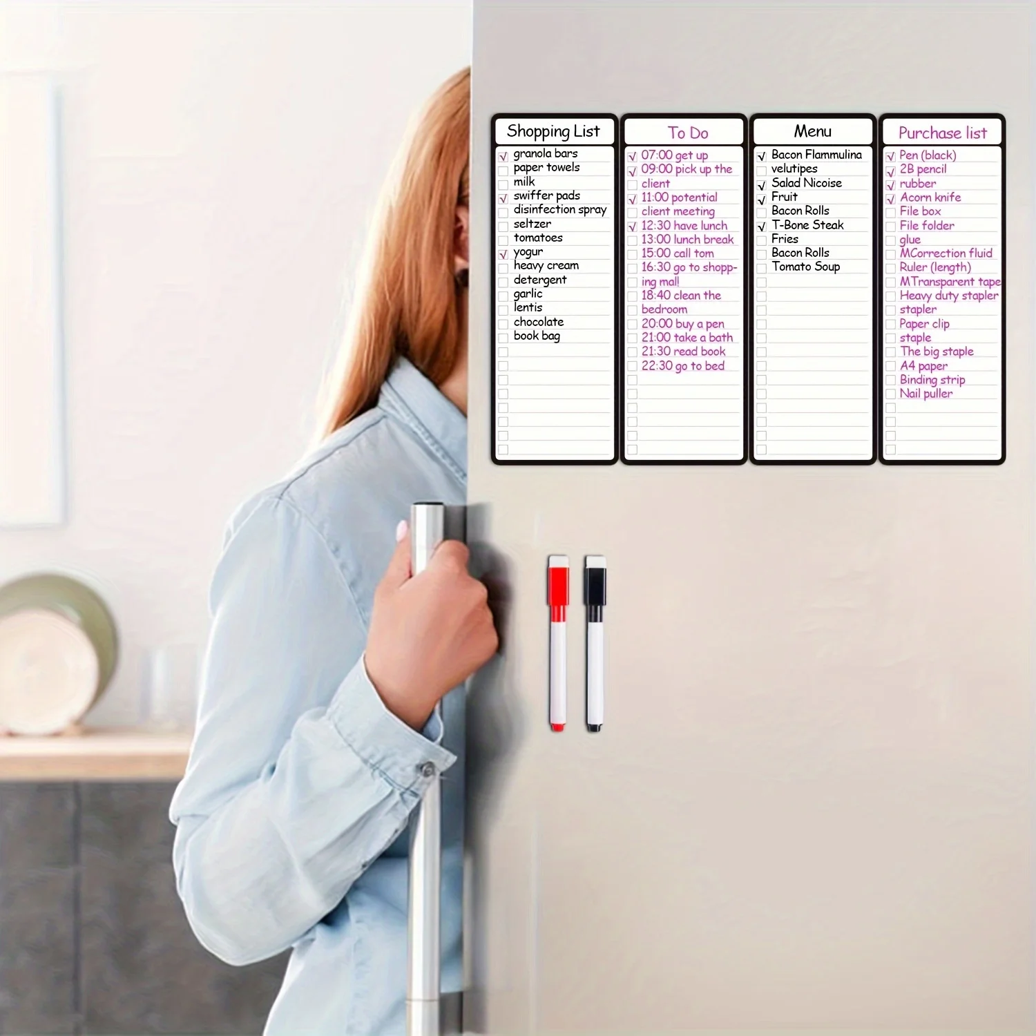4pcs Magnetic Dry Erase List Board - 4 x 11 Multifunctional Fridge Whiteboard with Two Magnets and Markers view 6