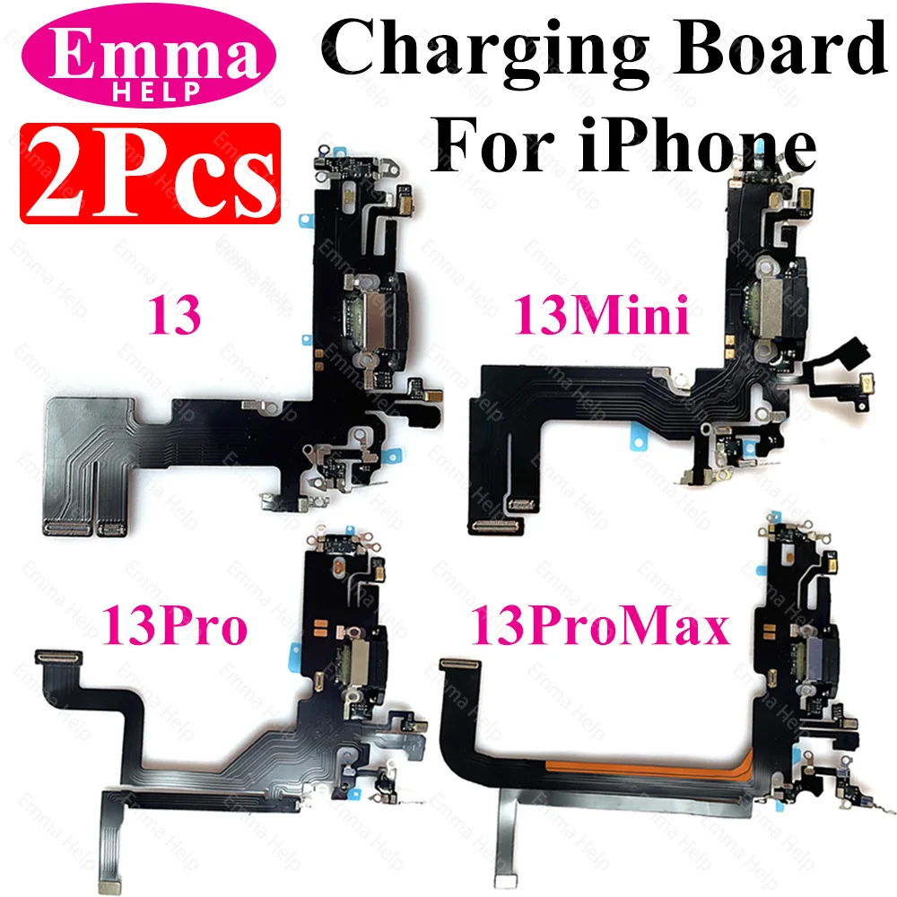 2 pcs/pack Charging Board Flex For iPhone Xs Max 11 Pro Max 13 12 Mini X XR USB Connector Microphone Socket Flex Cable