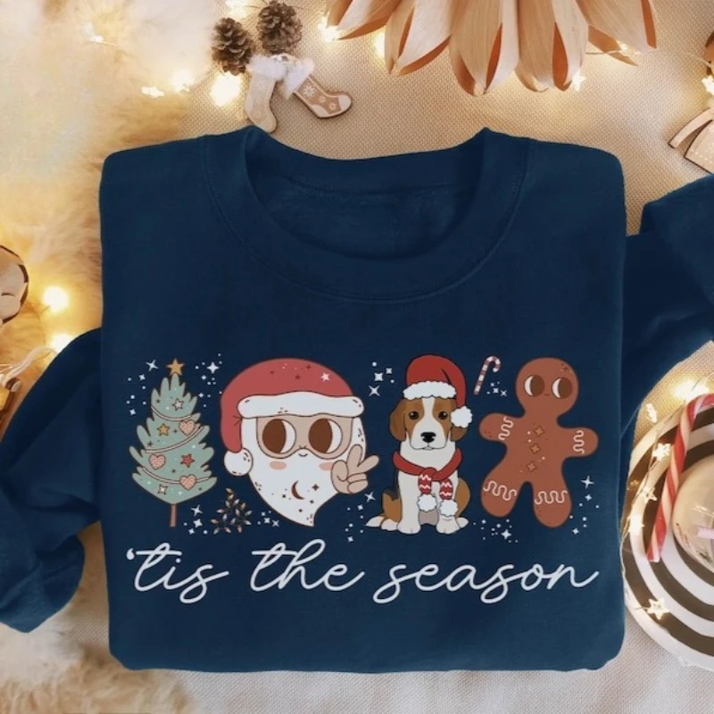 بيغل عيد الميلاد البلوز سانتا الزنجبيل رجل عيد الميلاد Crewneck طاقم الرقبة عارضة مريحة الخريف الشتاء الحرارية هوديي #4