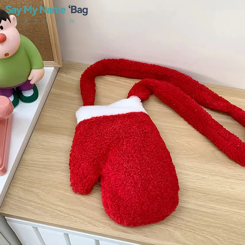 

New Year Christmas Shoulder Bag Large Capacity Irregular Red Plush Bag Large Capacity Crossbody Storage Purse for New Years ﻿