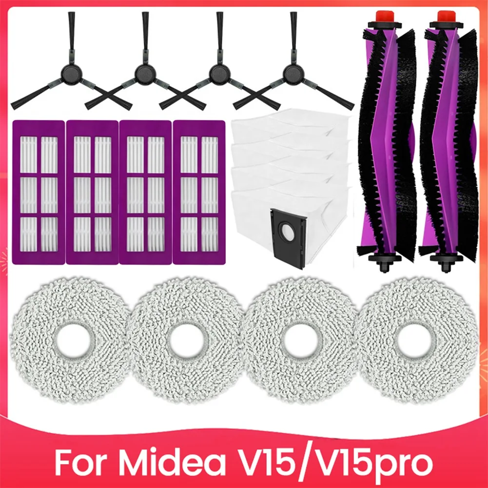 18PCS Vacuum Cleaner Brush Dust Bag Filter and Mop Cloth Set for Midea V15 V15pro Vacuum Cleaner Replacement Parts