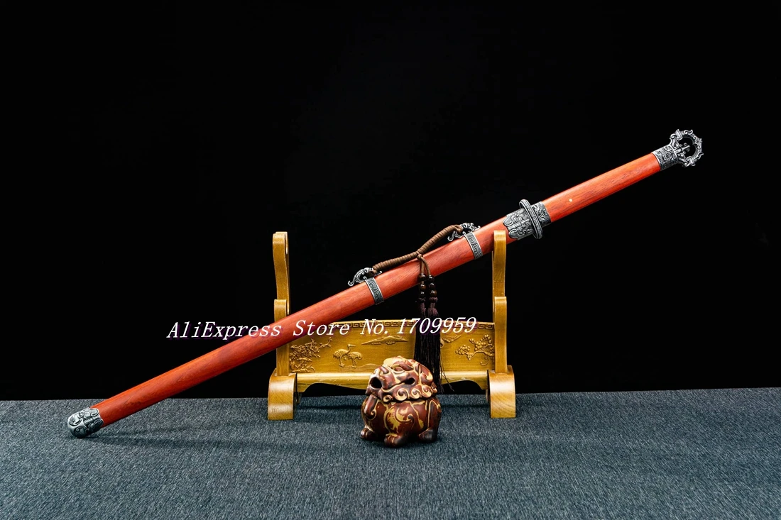 Red Wood Sheath Chinese KungFu Double Edge Sword Folded Damascus Steel Blade Tang Dynasty WuShu TaiChi Functional Dao Jian view 2