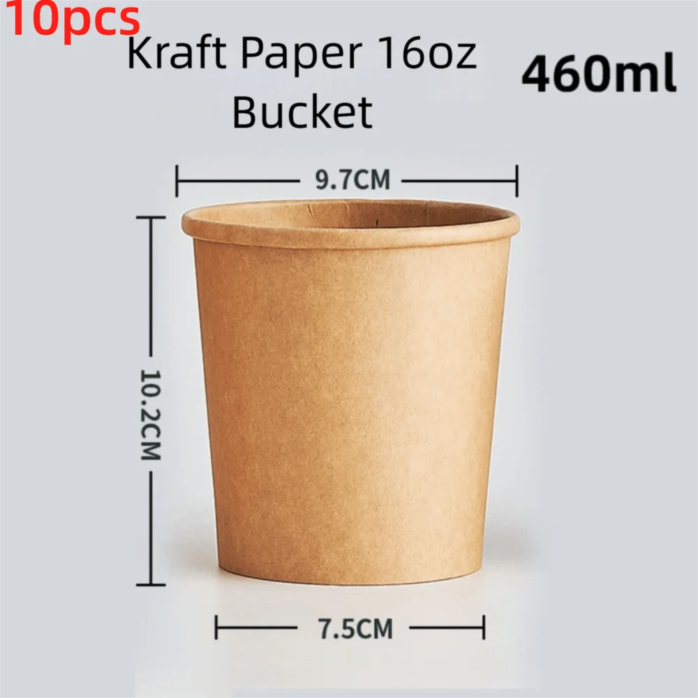 10PCS New Disposable Kraft Paper Bucket Bowl 8oz/12oz/12oz with Lid Takeaway Packing Boxes Hot Soup Bowl Round Paper Soup Bucket
