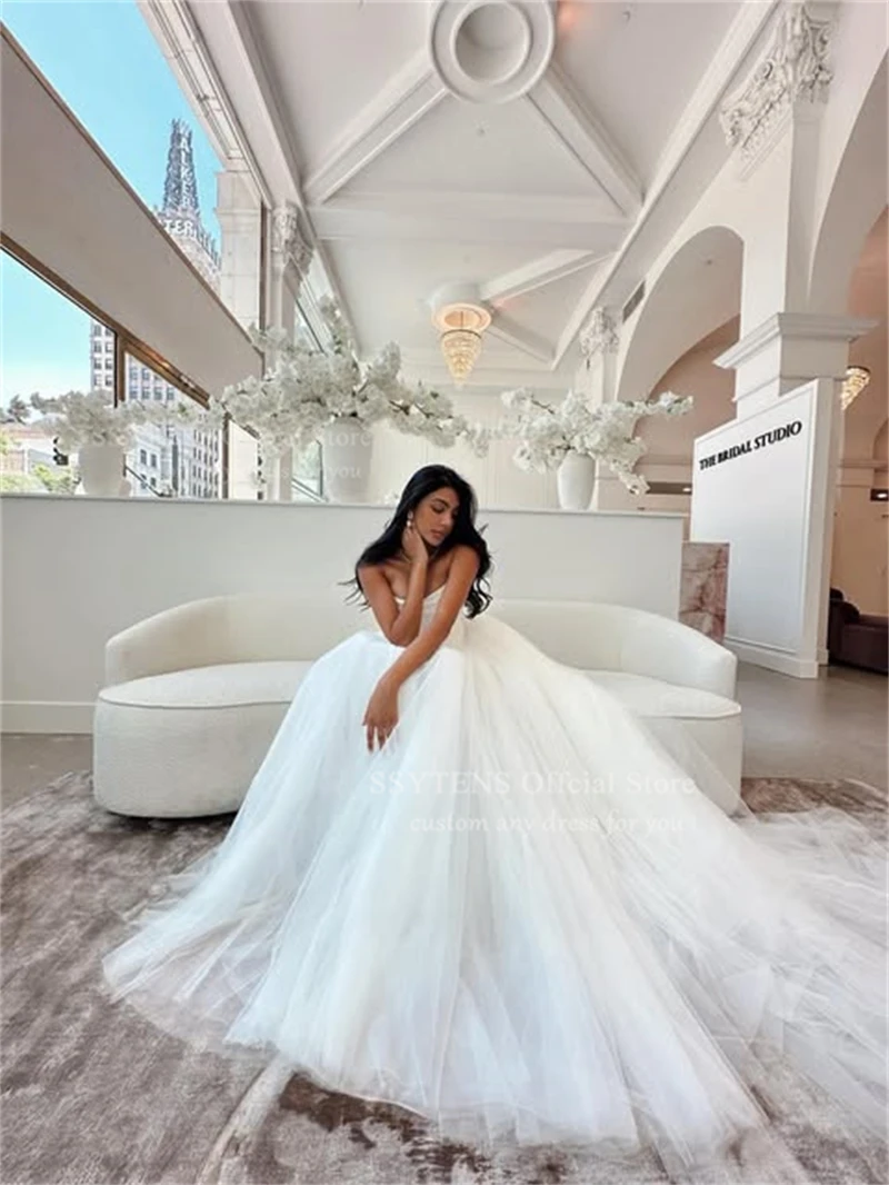 SSYTENS Elegant Ivory Satin Wedding Dresses A-Line Strapless Pleated Fairy Bride Prom Gown 2026 Bridal Gowns Vintage Customized