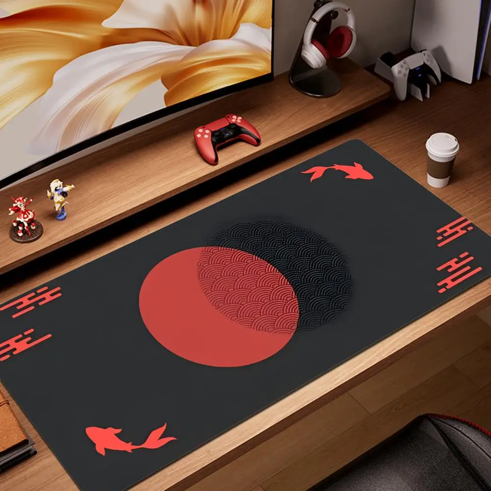 

Japanese Desk Mat Black & Red Mouse Pad Koi Fish Sun Cloud Japan Art Seal Sunrise Large XXL Gaming Deskmat Rubber HYBXAXC