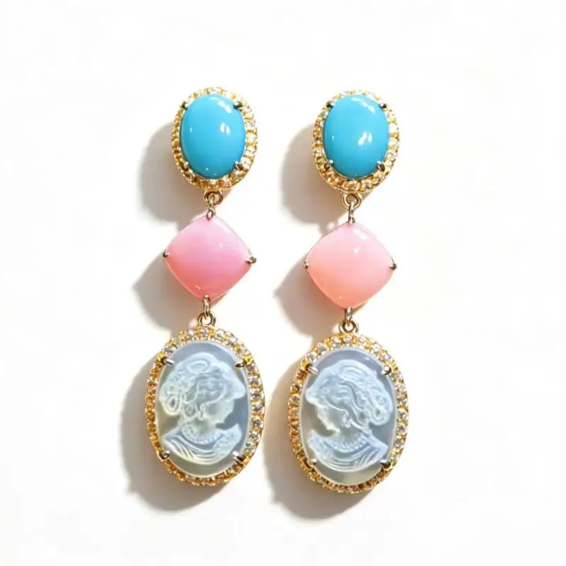 

Bellux Jewelry 925 Silver Earrings Natural Pink Queen Shell Oval Turquoise Cameot White Beimu Earrings Female