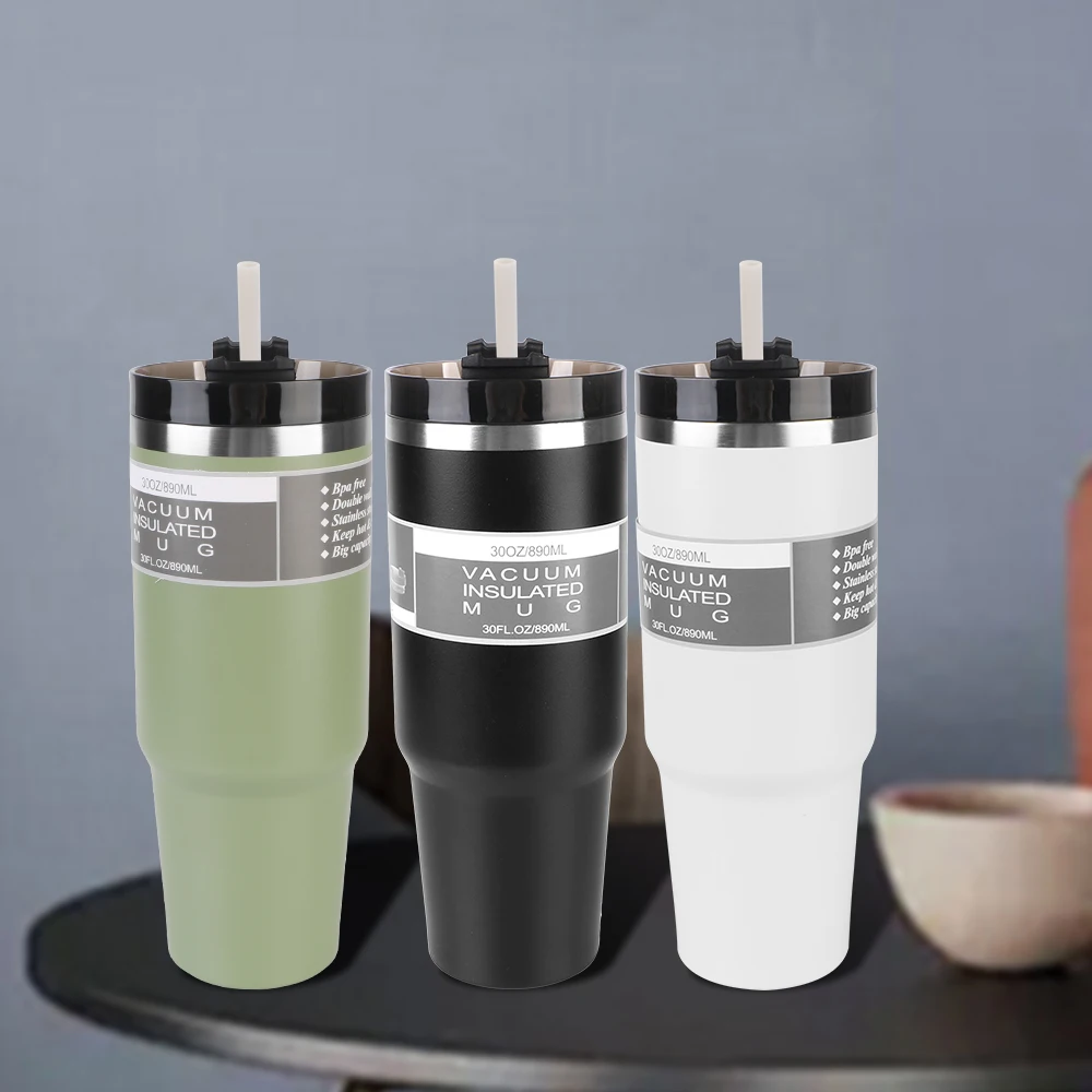 Coffee Mug 890ML 30oz Car Thermos Mug Insulated and cold coffee cup Stainless Steel Double-layer Cup With Free Straw