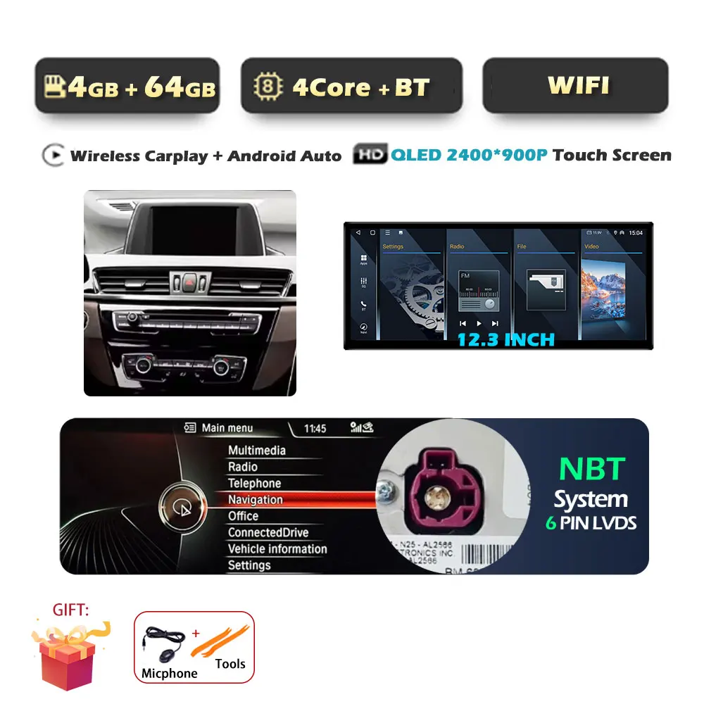 Voor BMW X1 F48 2016-2019 NBT/EVO Systeem Android 15 GPS Navigatie WiFi Auto Audio Multimedia Speler DSP Stereo BT Touchscreen