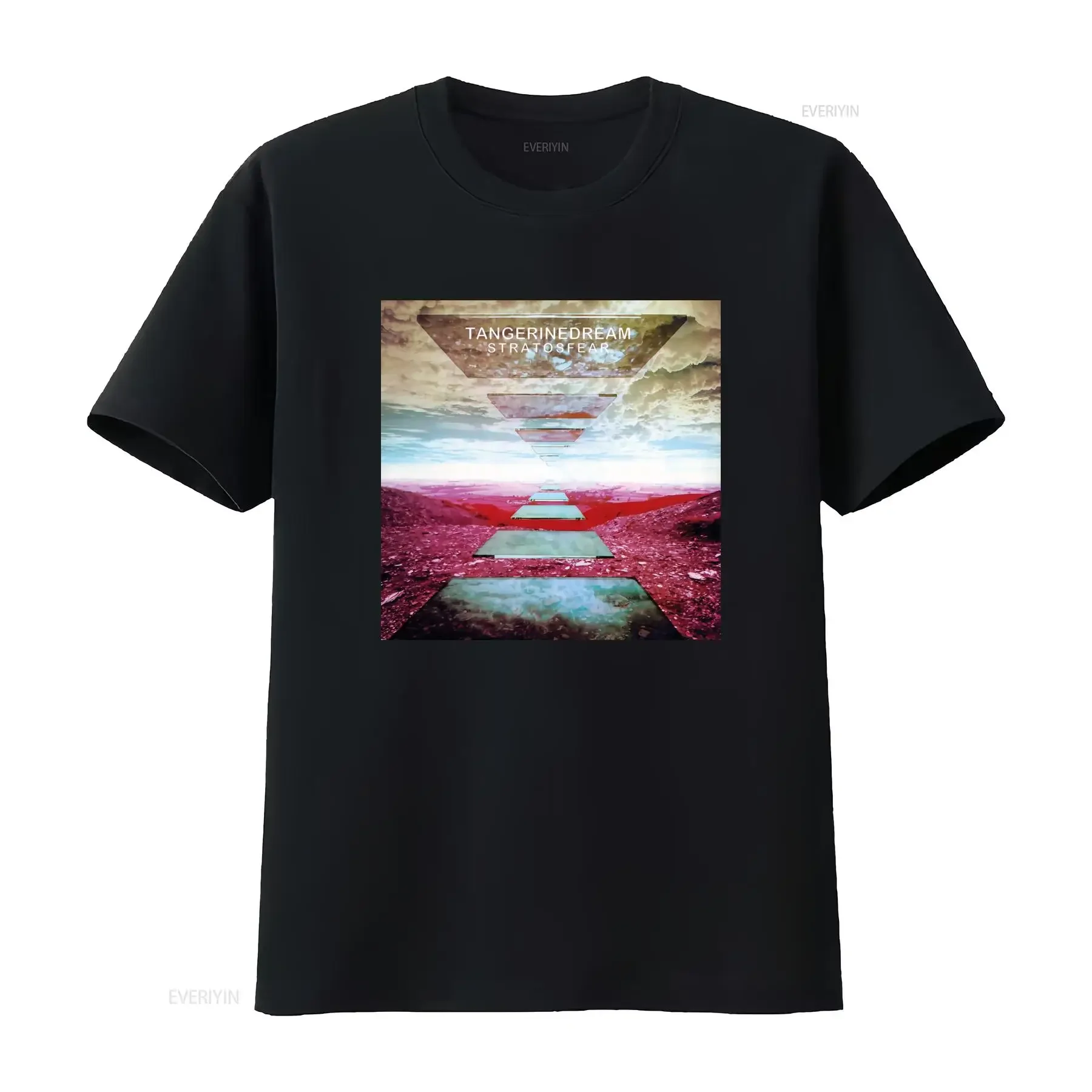 Soft Cotton T Shirt Tangerine Dream Stratosfear Print Retro Rock Band Inspired Design vintage Washed Top For Everyday Wear