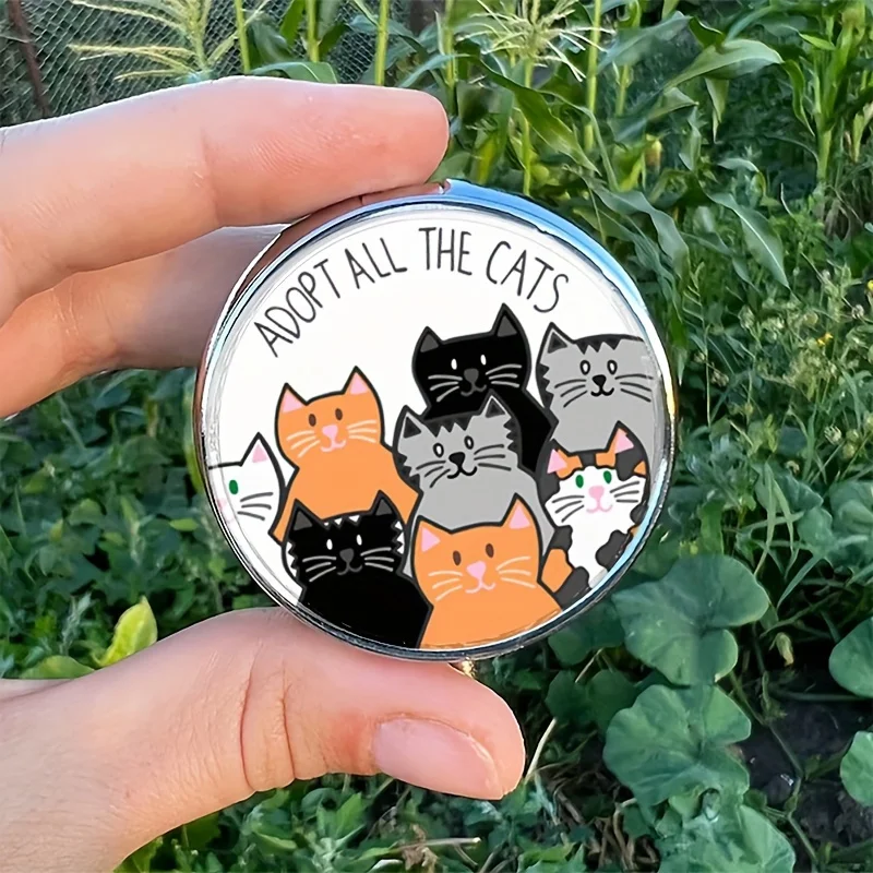 Adopt All The Cats Round Pill Box,Mini Pill Box,3 Storage Box,Home Portable Drug Storage Box,Pocket Wallet Travel Unique Gifts