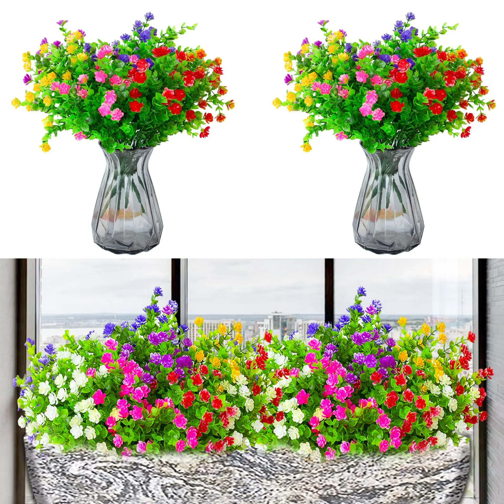 3pcs Artificial Flowers Outdoor Anti-UV Greening Shrub Plants for Home Kitchen Office Wedding Garden Decoration Fake Flowers