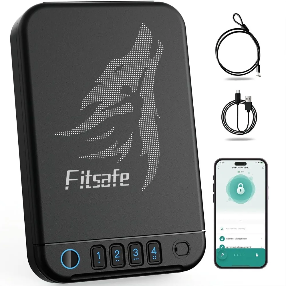 

Biometric Gun Safe Travel Case, Portable Small Pistol Safe, Quick Access Smart Fingerprint Handgun Safe with Keys