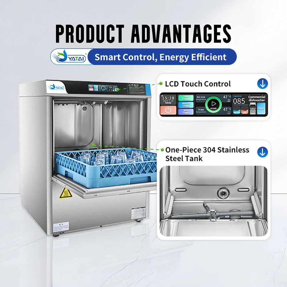 Compact Undercounter Dishwasher Stainless Steel Electric Small Restaurant Cafe Automatic Dishwashing Machine High Temperature