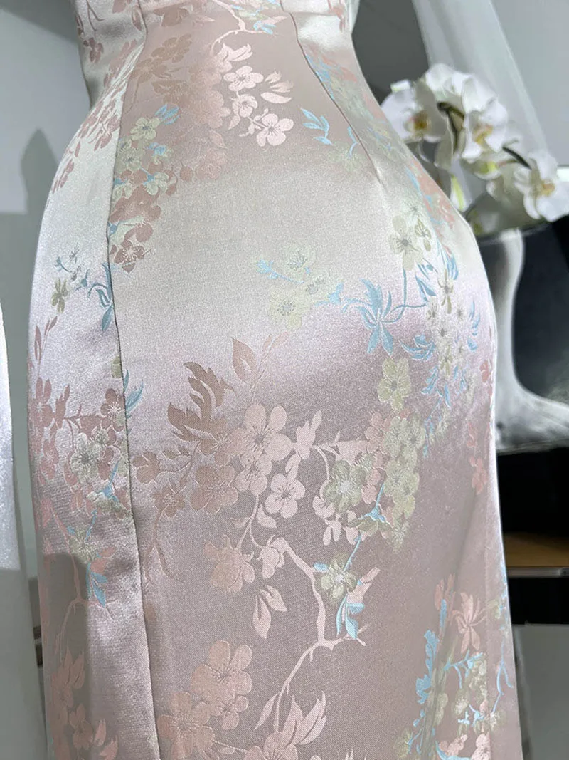 Women Pink Summer Floral Cheongsam Chinese Style Female Qipao S-XXL Slim Vintage Improved Traditional Sexy Halter Dress