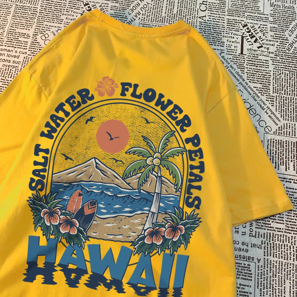 Salt Water Flower Petals Hawaii print Tshirts Women Casual Sweat T Shirts Casual Cotton Tee Clothes Hip Hop Oversize Tops Couple