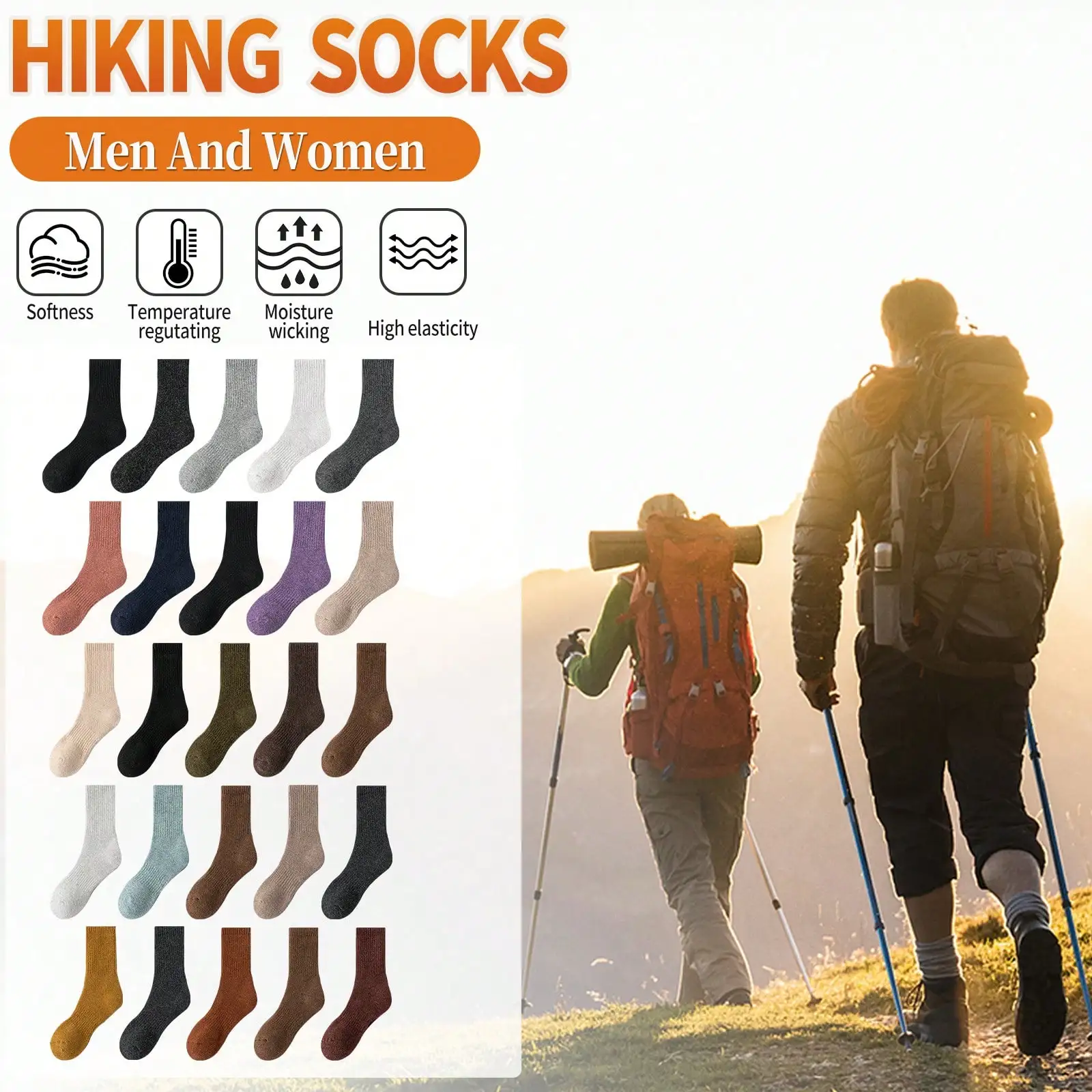 5 Pairs Hiking Socks Women's And Men's Merino Wool Warm Socks For Autumn And Winter Thick Warmth, Comfortable