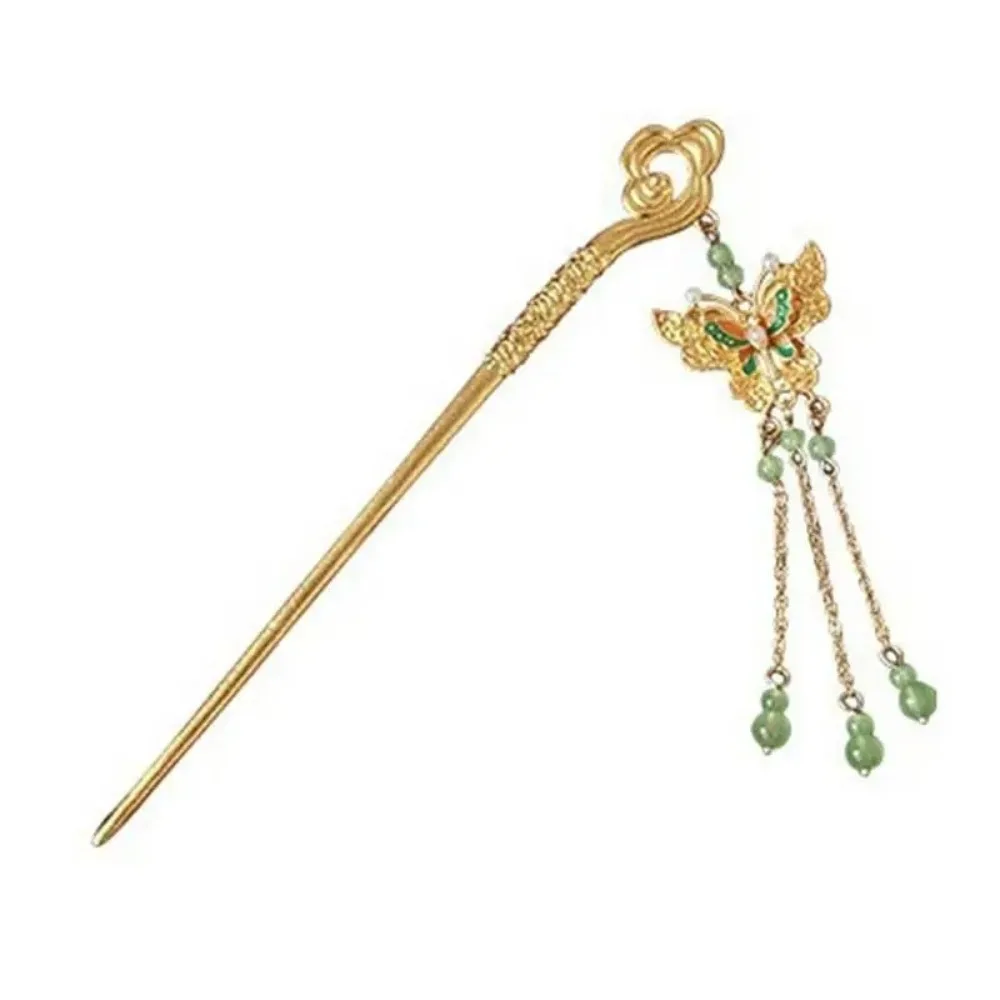 

Retro Fan Tassels Hair Stick Gourd Gold Color Chinese Style Hairpin Cheongsam Hair Chopstick Ancient Style Hanfu Headwear Girls