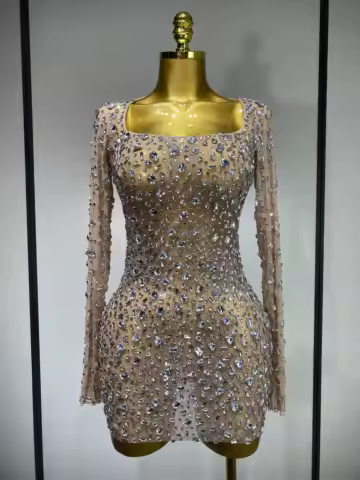 Sparkling Diamond Elegant Party Short Dress Celebrity Evening Party Prom Dress Nightclub Stage Outfit Luxury Birthday Dress