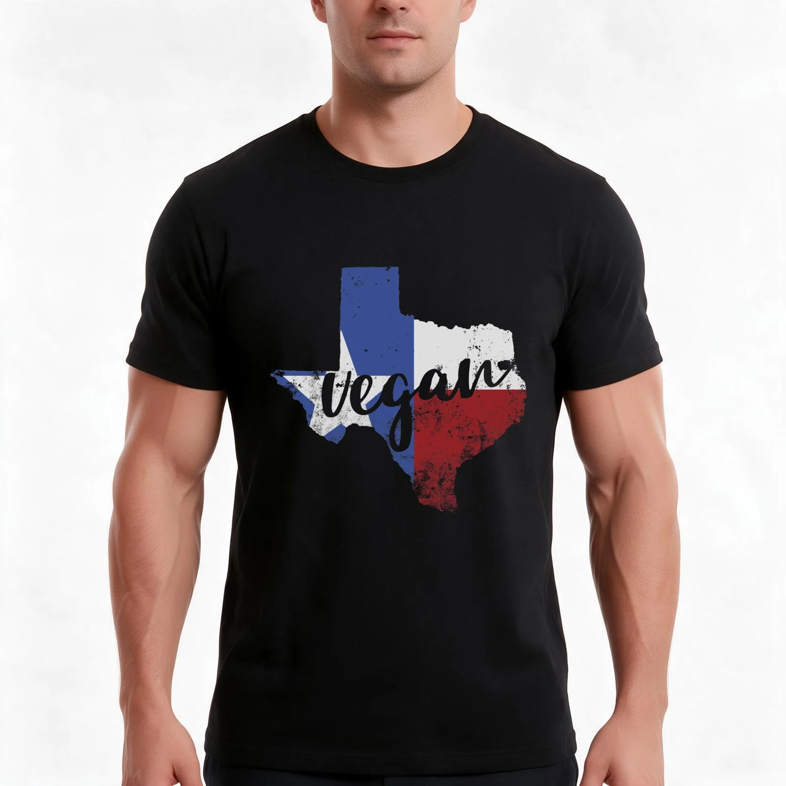 Texas Vegan Flag Background T-Shirt, Summer Casual Cotton Tee, Oversized Streetwear Tops, Vintage Graphic Print, 100% Cotton