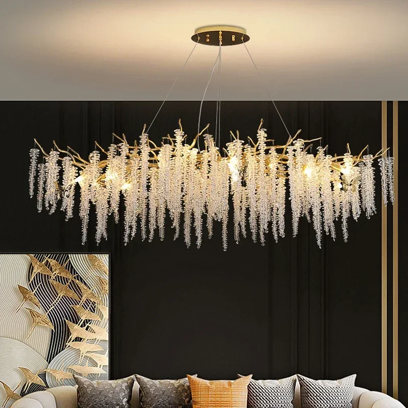 Crystal Chandelier Living Room Golden Dining Room Interior Decor Ring Gloss Luxury Modern Ceiling G9 LED Chandelie