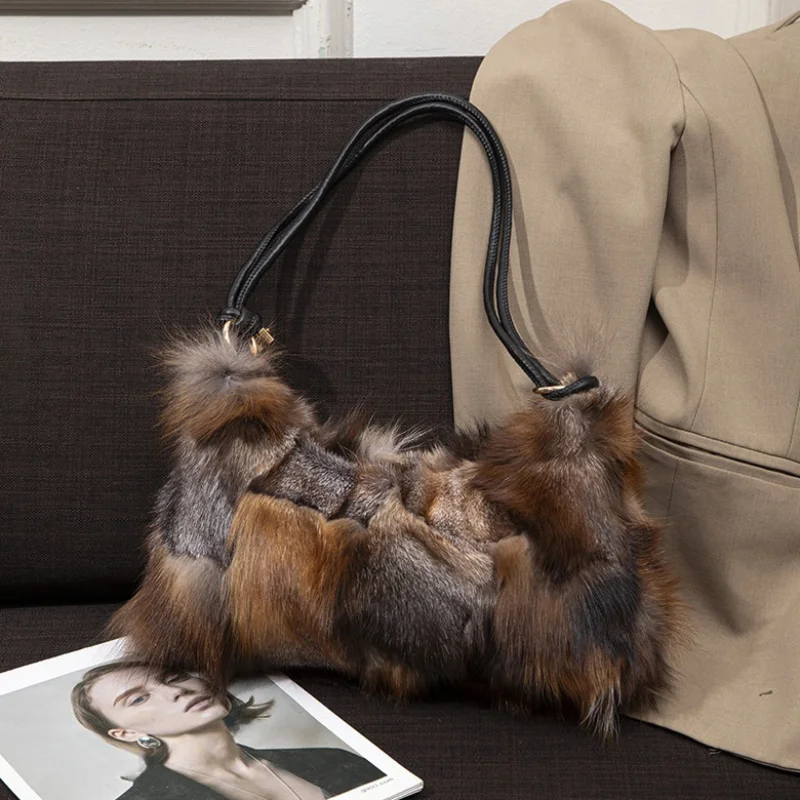 

Зимняя плюшевая сумка с цветными блоками, модная мягкая сумка с двойным плечевым ремнем для подмышек, сумка для наушников на молнии, большая вместительная сумка для монет