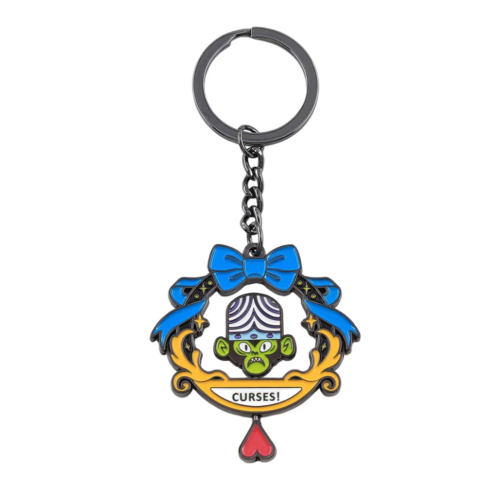 Lustiger Mojo Jojo Drehbarer Schlüsselanhänger, Doppelseitiger Spinning-Schlüsselring, Kawaii-Bösewicht-Figur, Metallanhänger, Taschendekoration, Geschenk für Fans – Detail 1