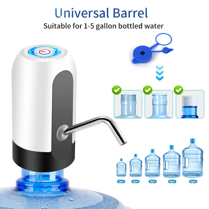 HiPiCok Water Bottle Pump 19 Liter Water Dispenser USB Charging Automatic Portable Electric Water Pump with Universal Bucket Cap