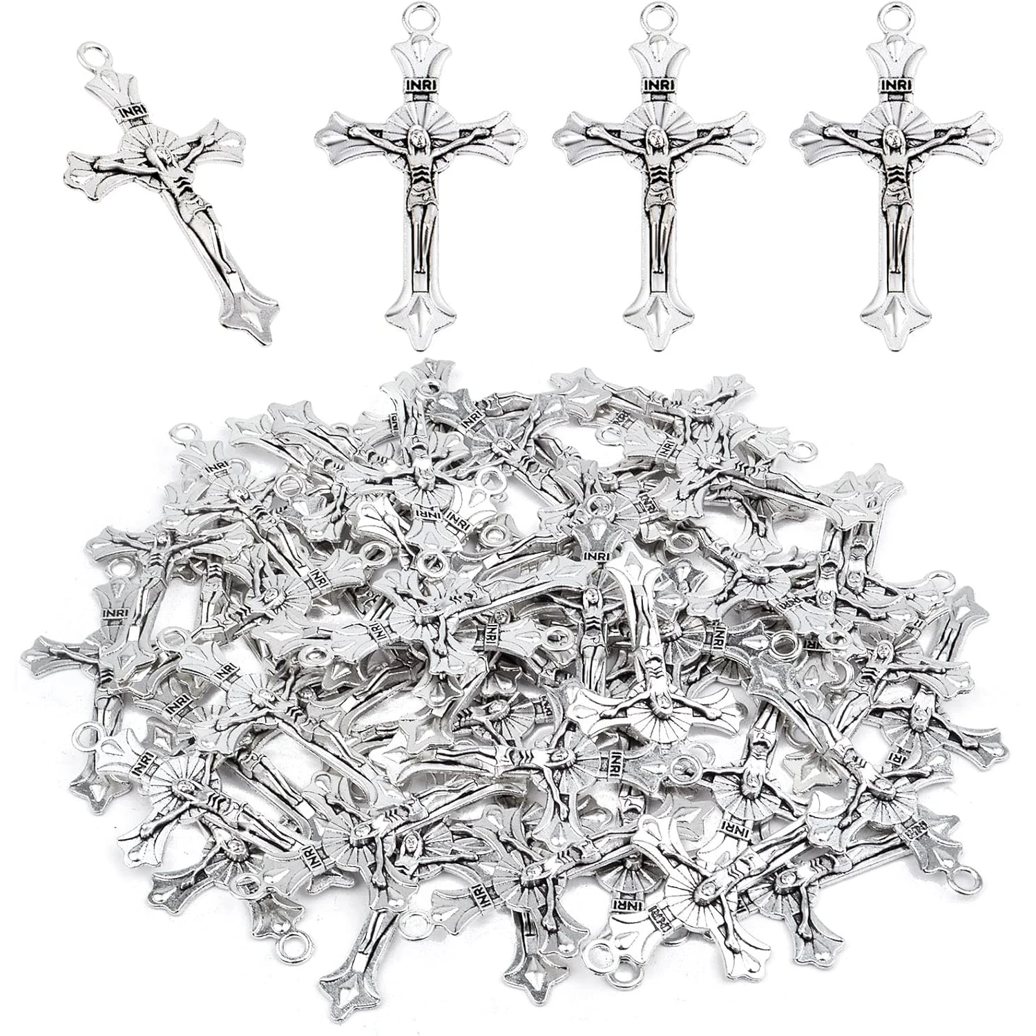 

Подвески-крестики, 50 шт., из сплава, с изображением Иисуса и креста, фурнитура для ювелирных изделий, аксессуары для самостоятельного изготовления браслетов и ожерелий