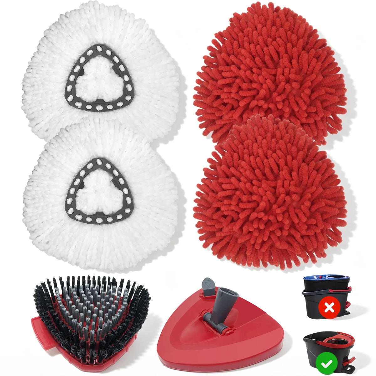 6Pcs Spin Mop Replacement Heads for O-Cedar EasyWring 1-Tank System, Microfiber Mop Refills + Triangular Scrub Brush Head + Mop