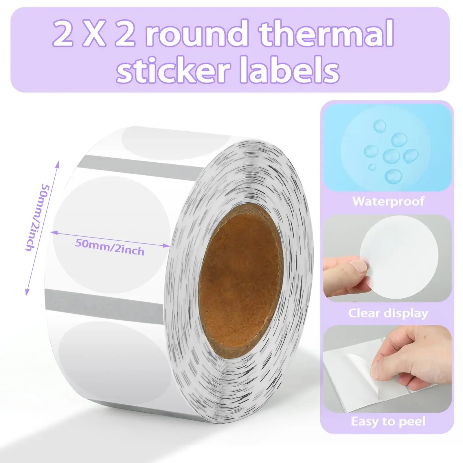 Transparent Round Labels 2 Inch Circle Thermal Label Stickers Waterproof No BPA For Price Tags Custom Business Logo 500PCS/Roll