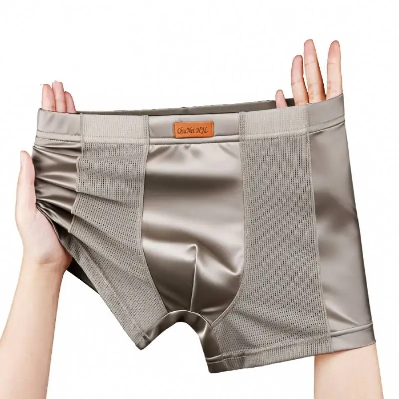 

3 pcs Luxury Men's Underwear Ice Silk Sexy Mesh Man Underpants Breathable Antibacterial Panties U Convex Lingerie Wholesale