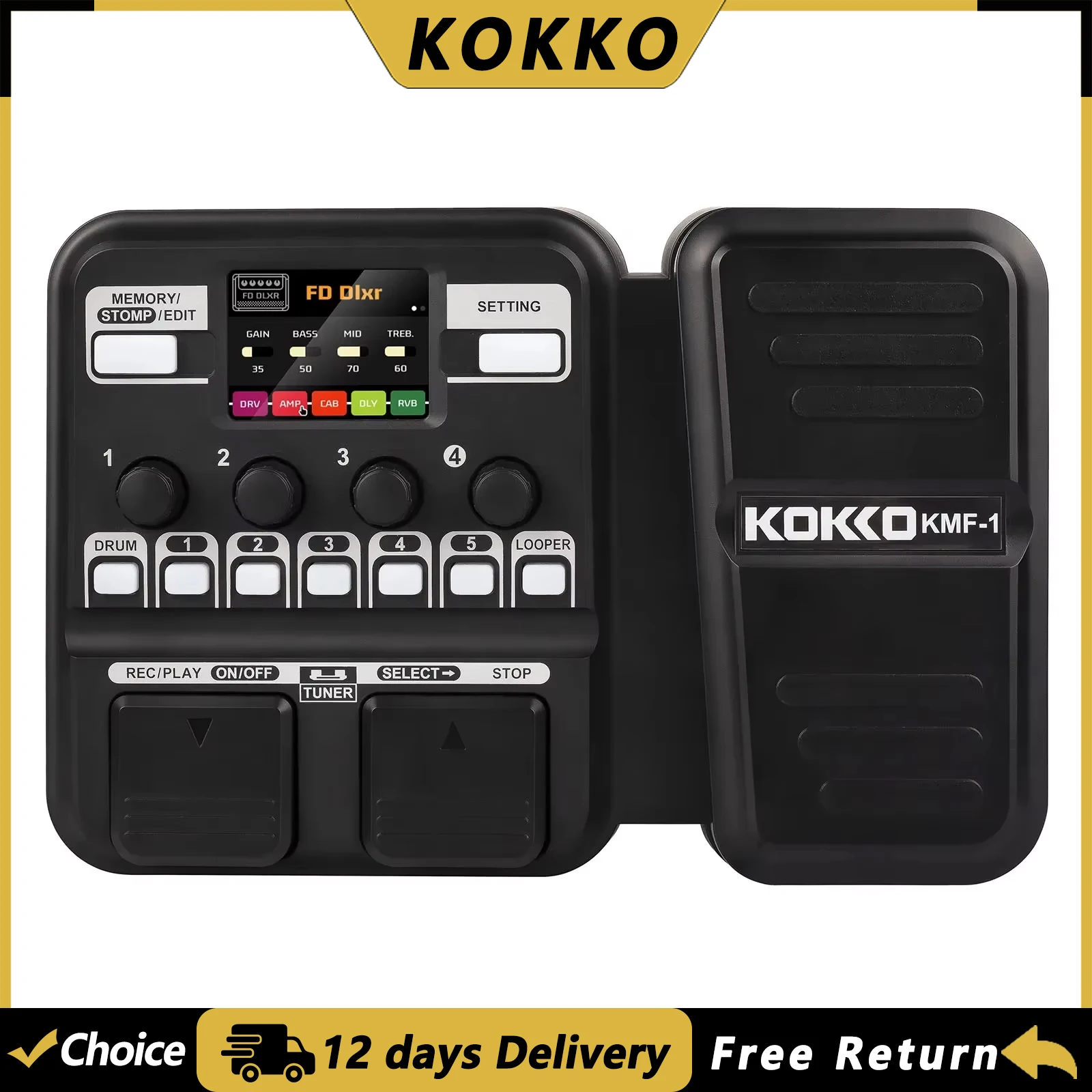 KOKKO KMF-1 Guitar Multi-Effects Pedal Processor 18 Amp Models Drum Machine Looper 512 Point IR Sampling Guitar Accessories