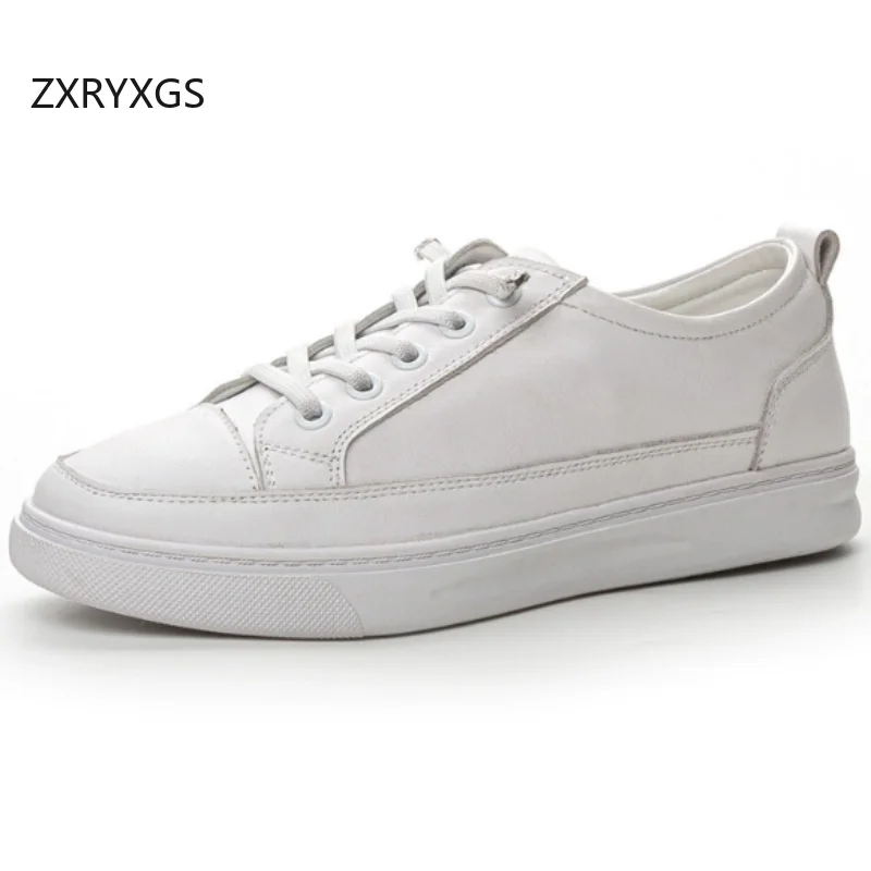 

ZXRYXGS 2026 New Trendy Top Layer Cowhide White Sneakers Casual Shoes Flat Soft Sole Comfortable Women Sneakers Black Plus Size