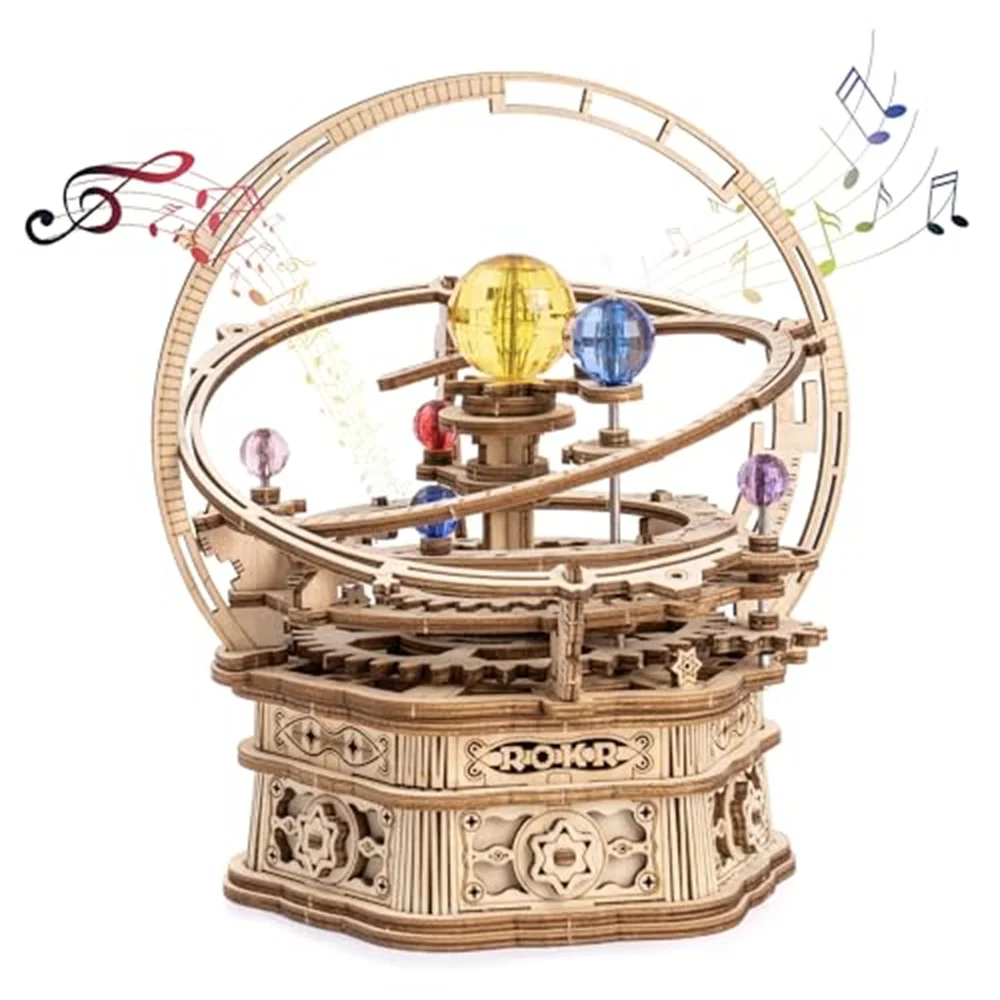 Robotime Rotating Starry Night Mechanical Music Box 3D Wooden Puzzle Assembly Model Building Craft Kits for Children Kids AMK51