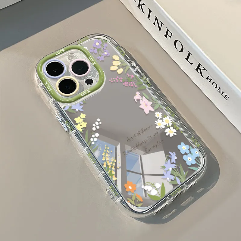 Bunte Blumen-Graffiti Air Cushion Spiegel-Handyhülle für iPhone 17 15 14 16 Pro Max 13 12 11 Pro XR XS 8 Plus 17Air Girl Cover – Detail 15