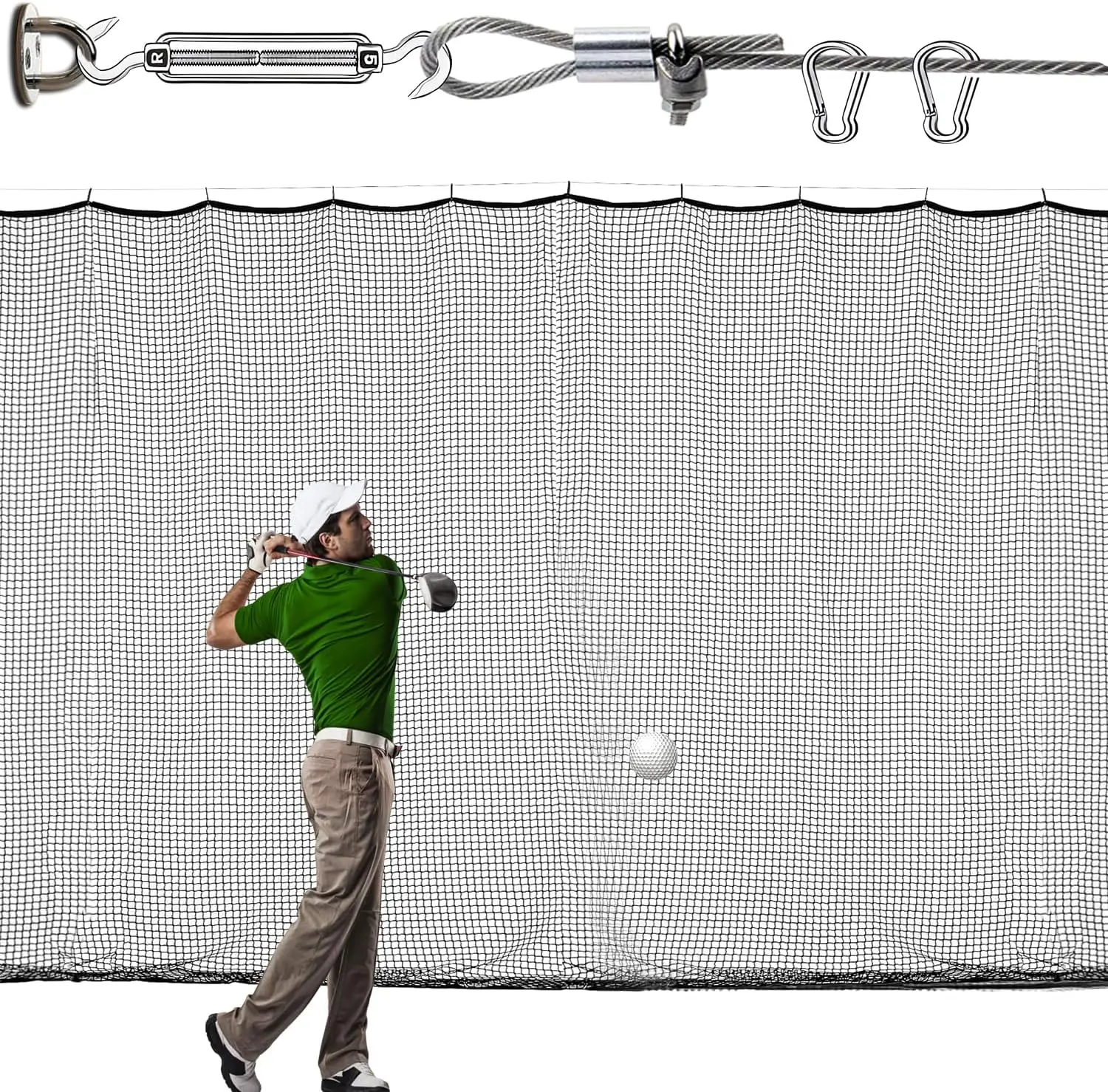 

Golf Practice Net 12x12ft/12x15ft/12x20ft, Heavy Duty Nylon Mesh Hitting Barrier for Backyard Garage Indoor Outdoor, Sports