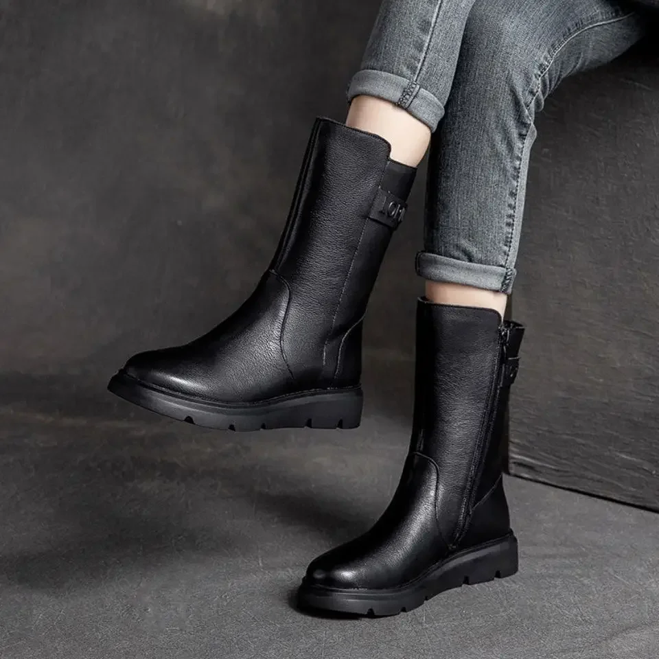 Winter 2024 Autumn Elegant With Low Heels Women's Half High Boots On Offer Fashion Sale New In Comfortable Ladies Mid Calf Shoes