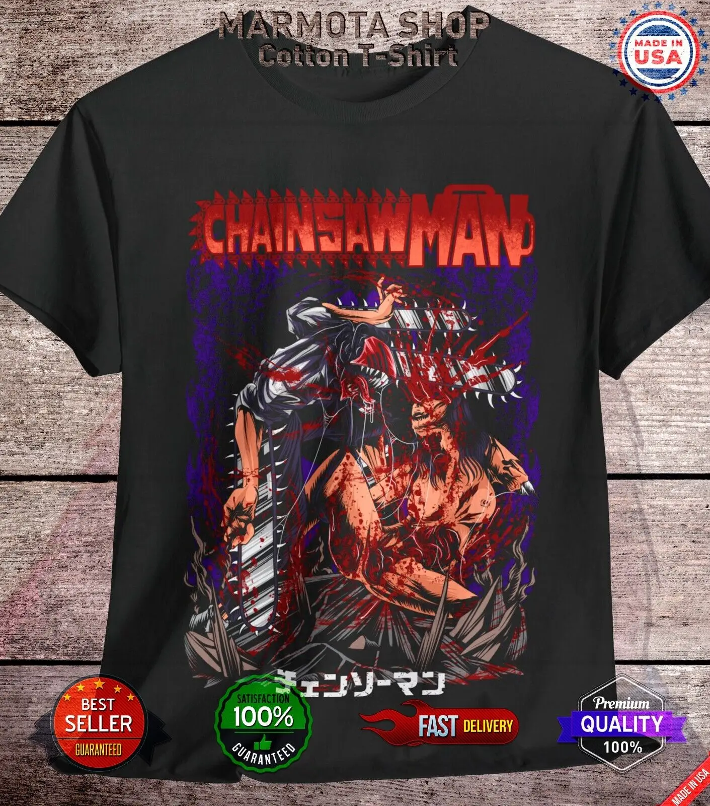 

Denji Chainsaw Man Shirt Anime Tee T-Shirt Pochita Horror Manga Otaku Makima