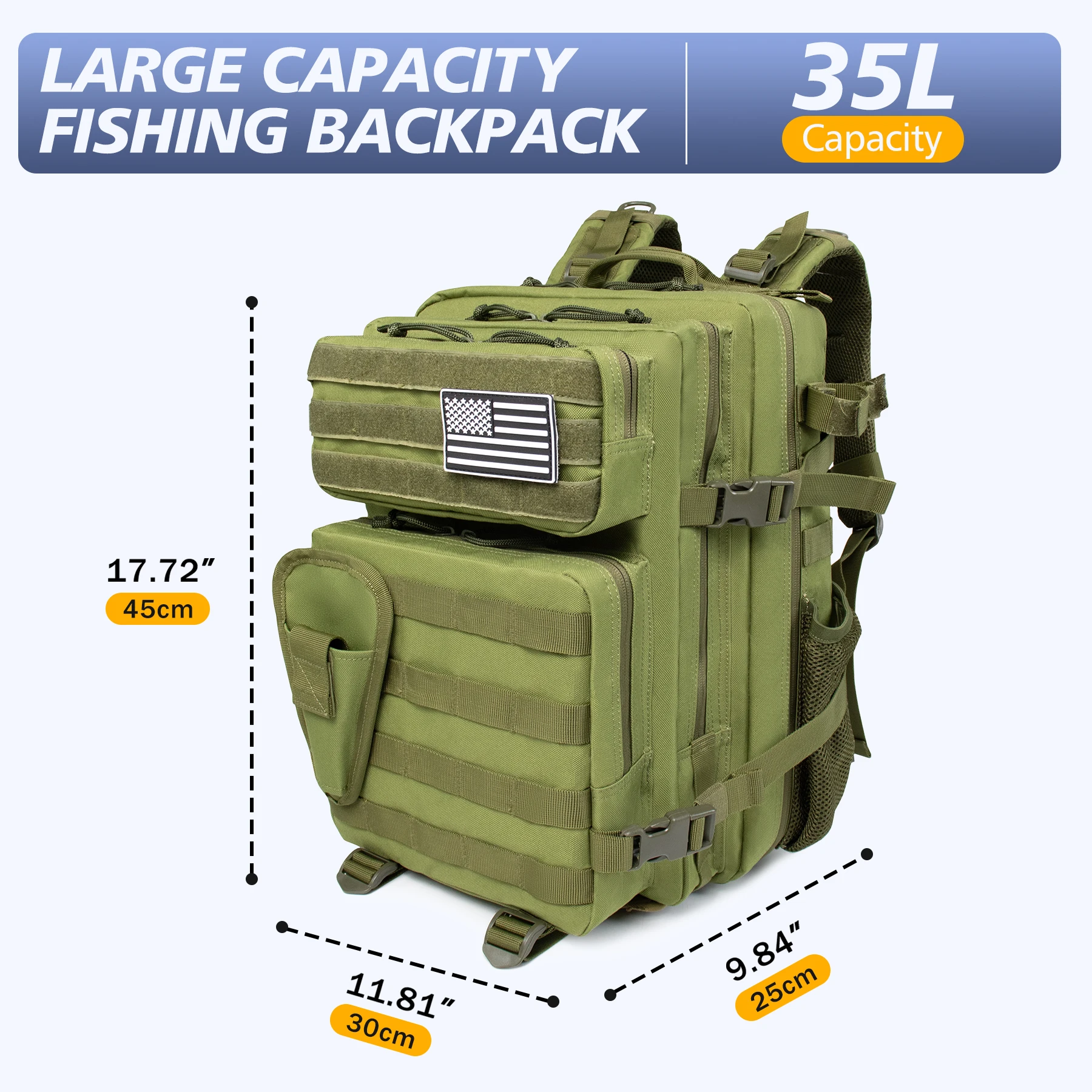 35L Fishing Hunting Travel Outdoor Backpack Waterproof Camping Hiking Fishing Men Large Capacity  Mountaineering Bag