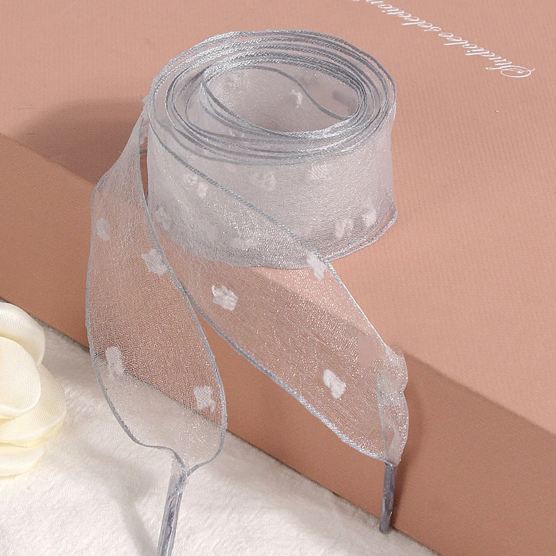 Laços de sapato de chiffon de organza de renda transparente de organza ampliada de 2,5 cm de largura para calçados de estilo de vida