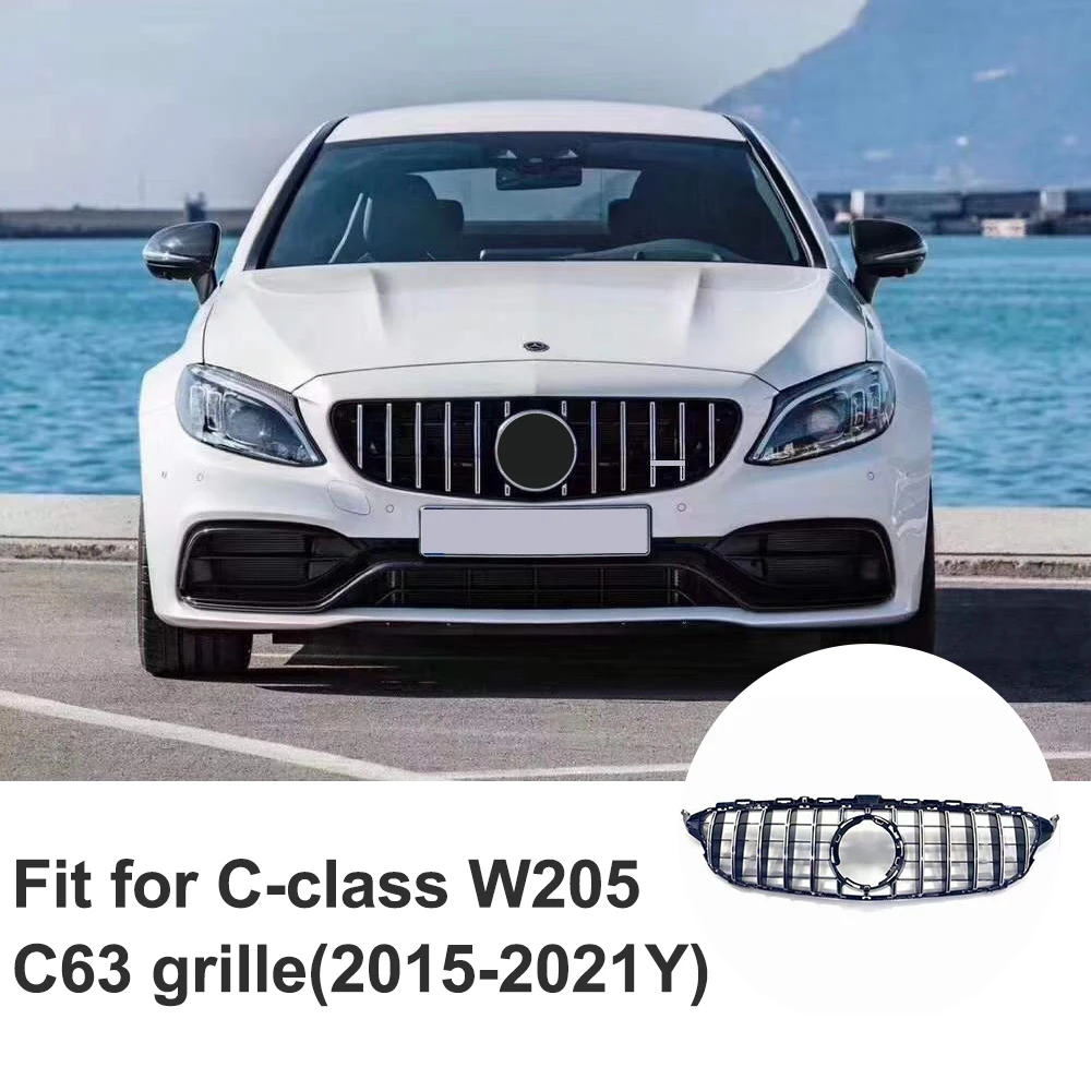 For C Class W205 C180 C200 C220d C260 2015-2021 Year W205 GT Style Silver / Black Front Grill