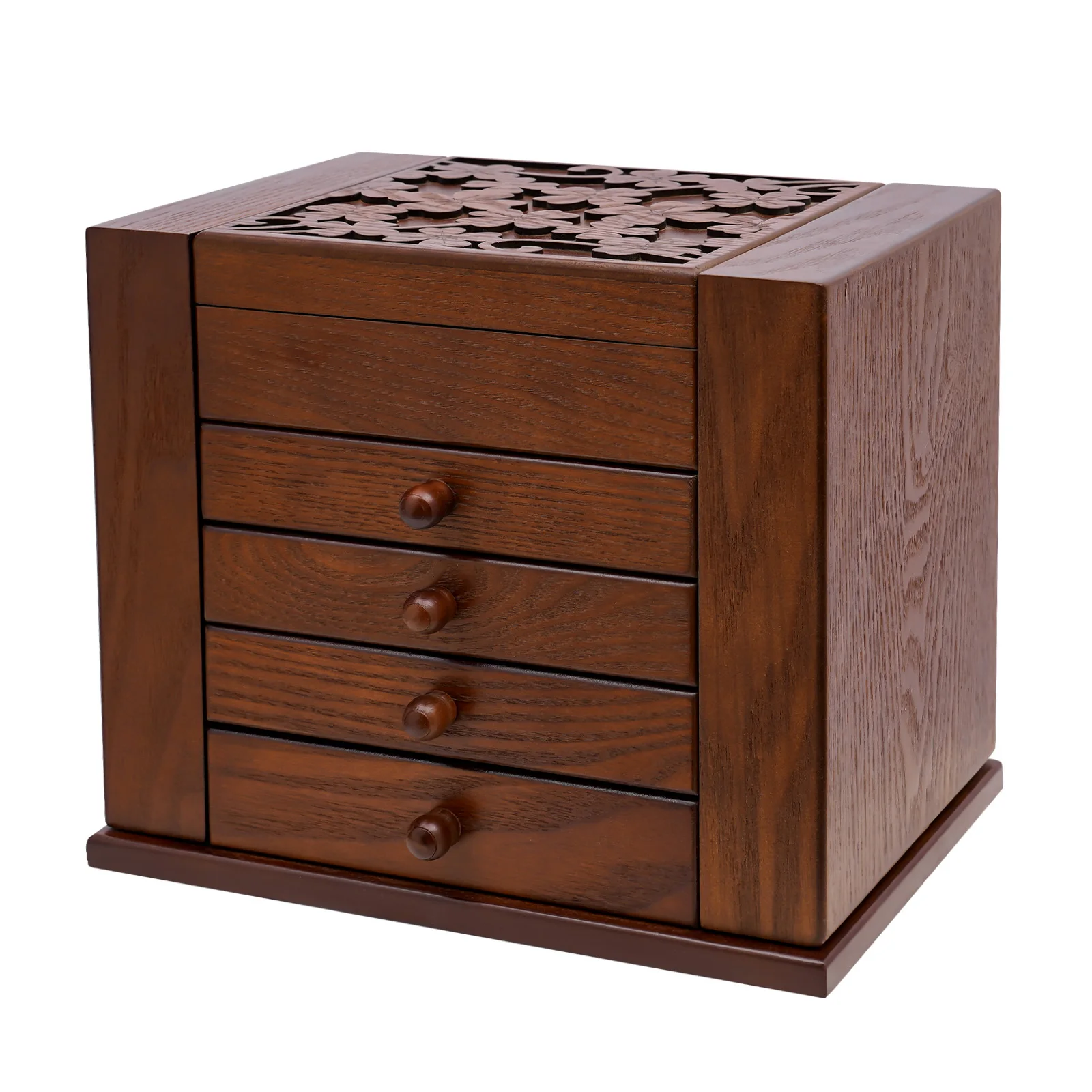 5 Tier Vintage Brown Wooden Jewelry Box 4 Drawers Jewellery Storage Organizer Case for Women Jewel Display