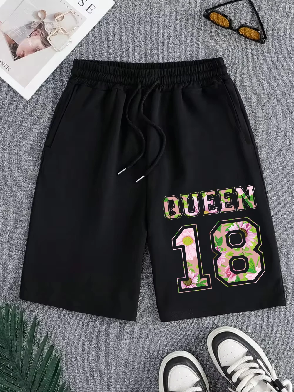 

Мужские летние шорты Queen 18 с цветочным принтом, широкие, до колена, с карманами, для бега, базовые, с высокой талией, мужская одежда